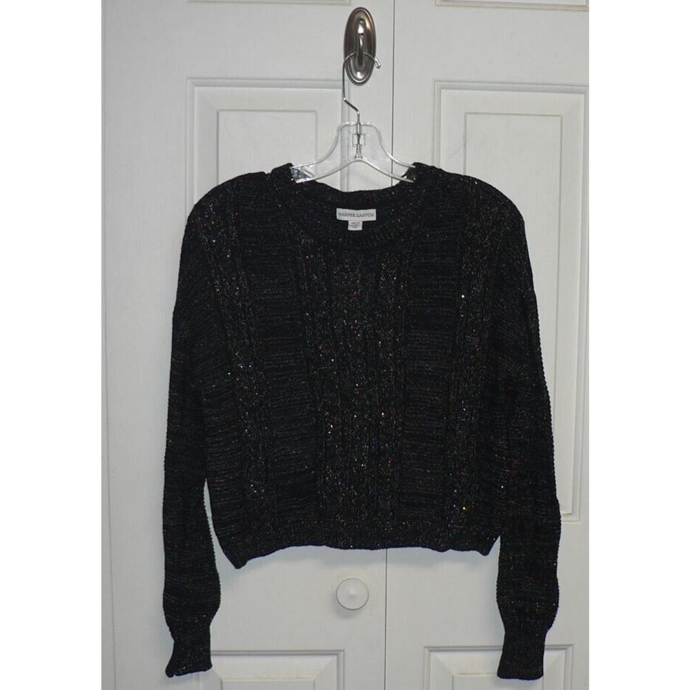 Harper Canyon Girls Long Sleeve Metallic Shine Cable Knit Sweater Black XLarge